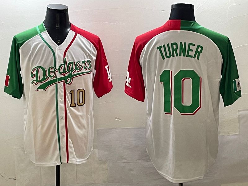Men Los Angeles Dodgers 10 Turner White Green Game 2025 Nike MLB Jersey style 7